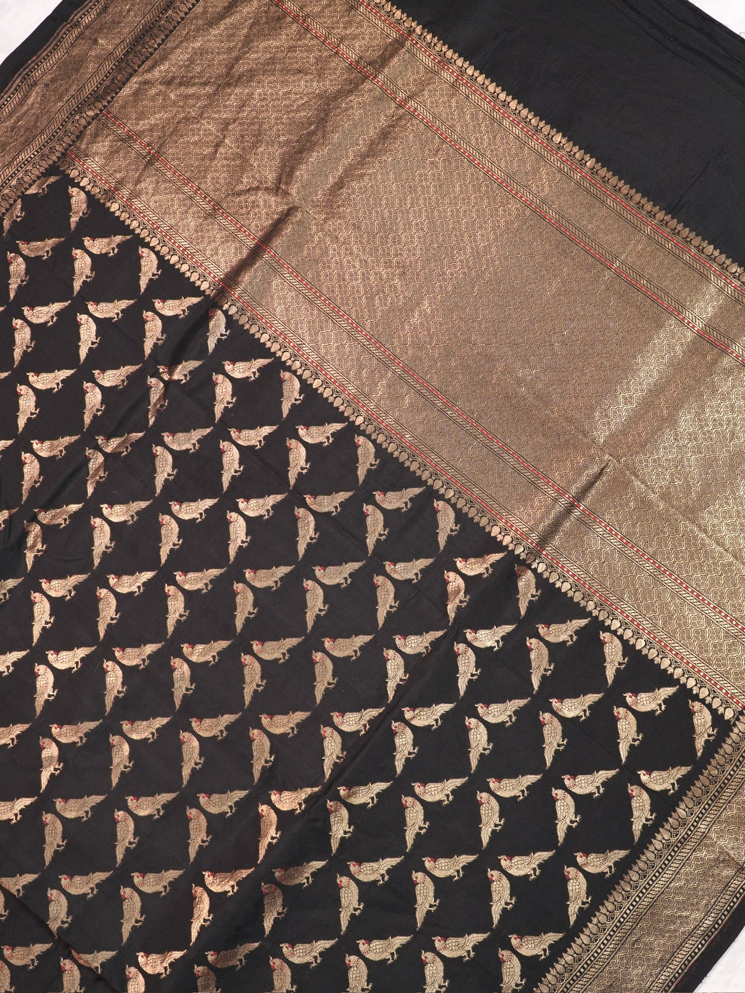 Founder Choice 060B: Black Pure Handloom Kadwa Silk Meenakari Parrot Saree &amp; Silk Mark