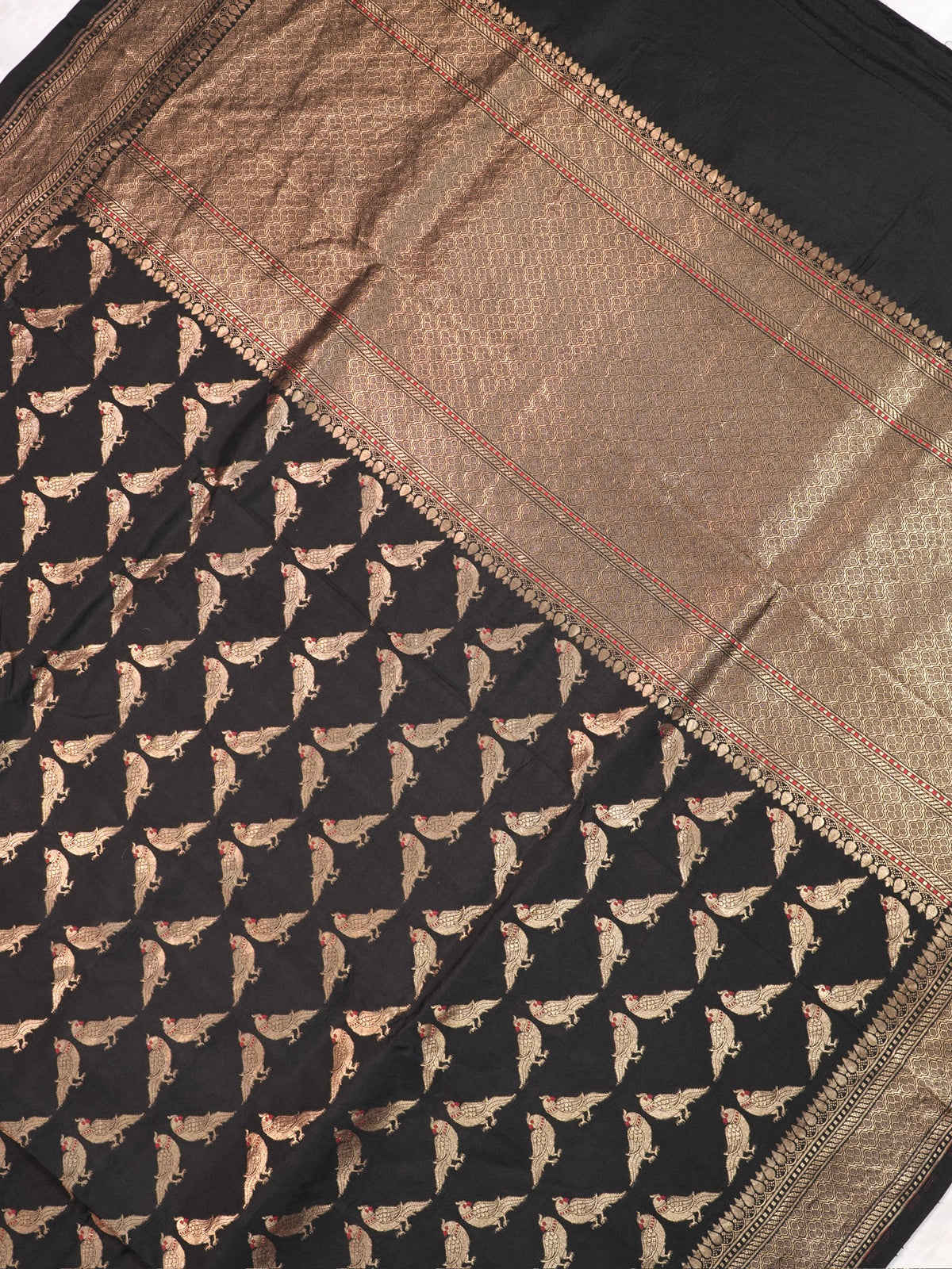 Founder Choice 060B: Black Pure Handloom Kadwa Silk Meenakari Parrot Saree &amp; Silk Mark