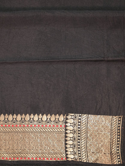 Founder Choice 060B: Black Pure Handloom Kadwa Silk Meenakari Parrot Saree &amp; Silk Mark