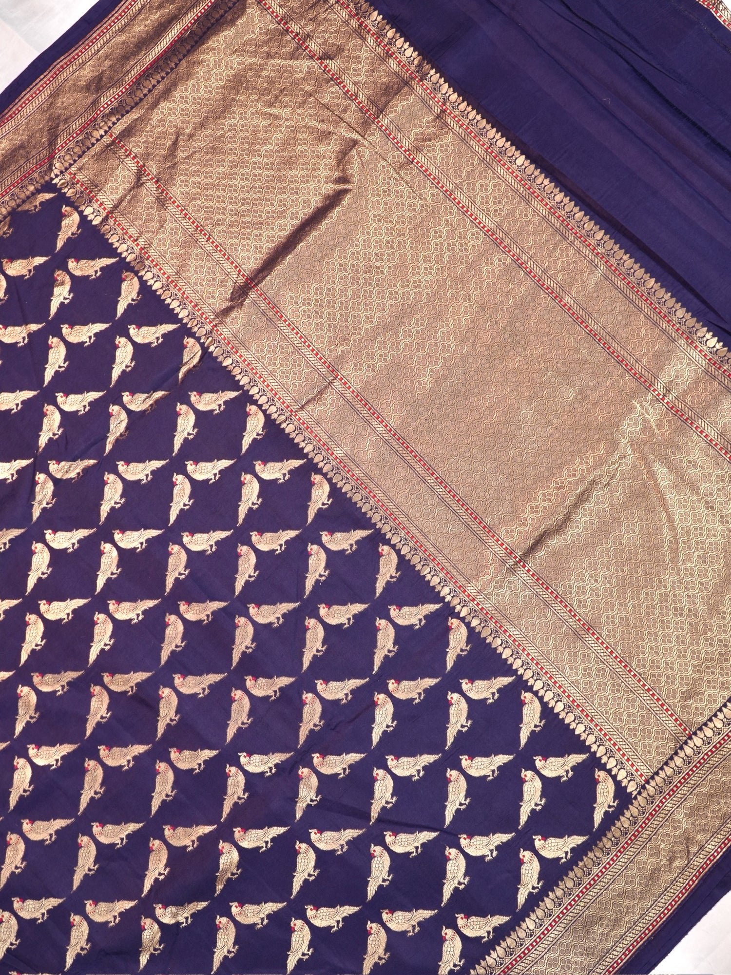 Founder Choice 060A: Navy Blue Pure Handloom Kadwa Silk Meenakari Parrot Saree &amp; Silk Mark