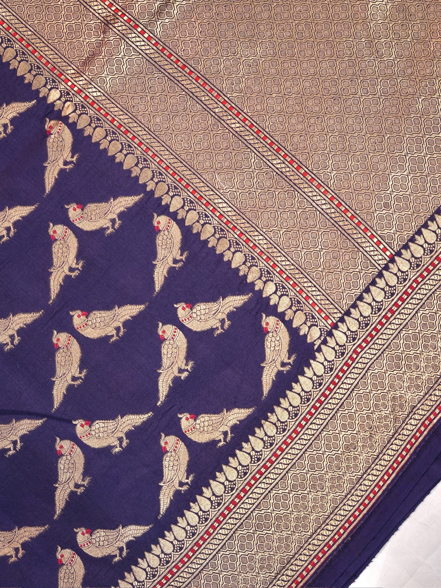Founder Choice 060A: Navy Blue Pure Handloom Kadwa Silk Meenakari Parrot Saree &amp; Silk Mark