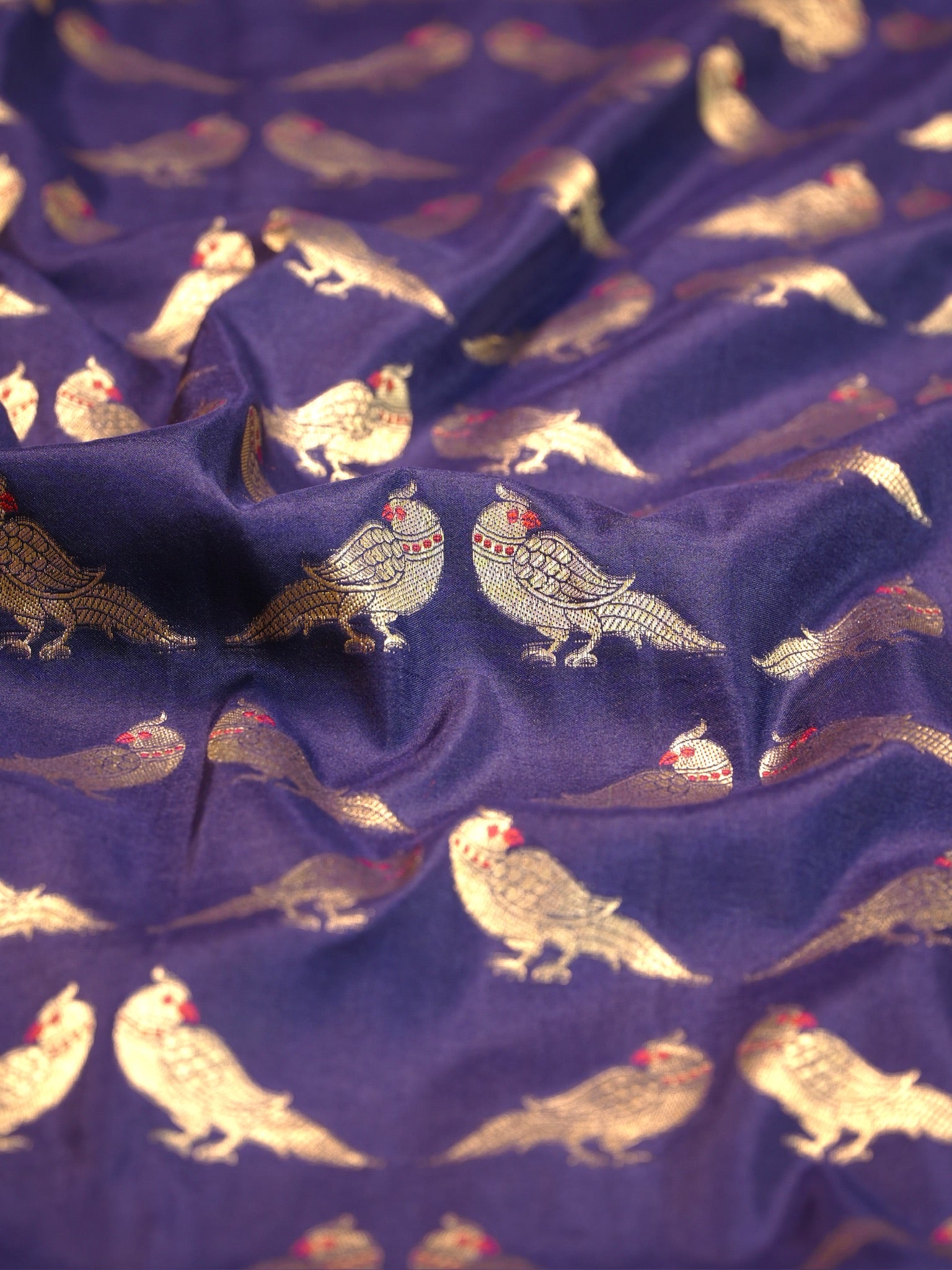 Founder Choice 060A: Navy Blue Pure Handloom Kadwa Silk Meenakari Parrot Saree &amp; Silk Mark
