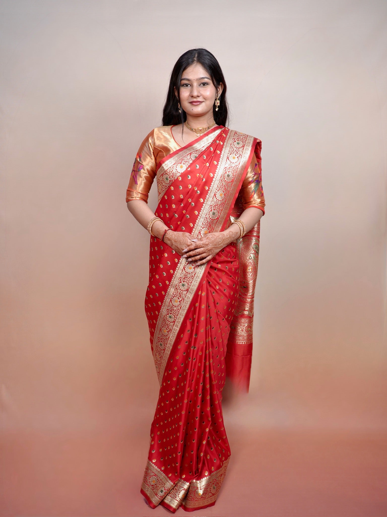 Waah Banaras 174: Satin Banarasi Silk Saree with Meenakari Zari Buti &amp; Floral Palla