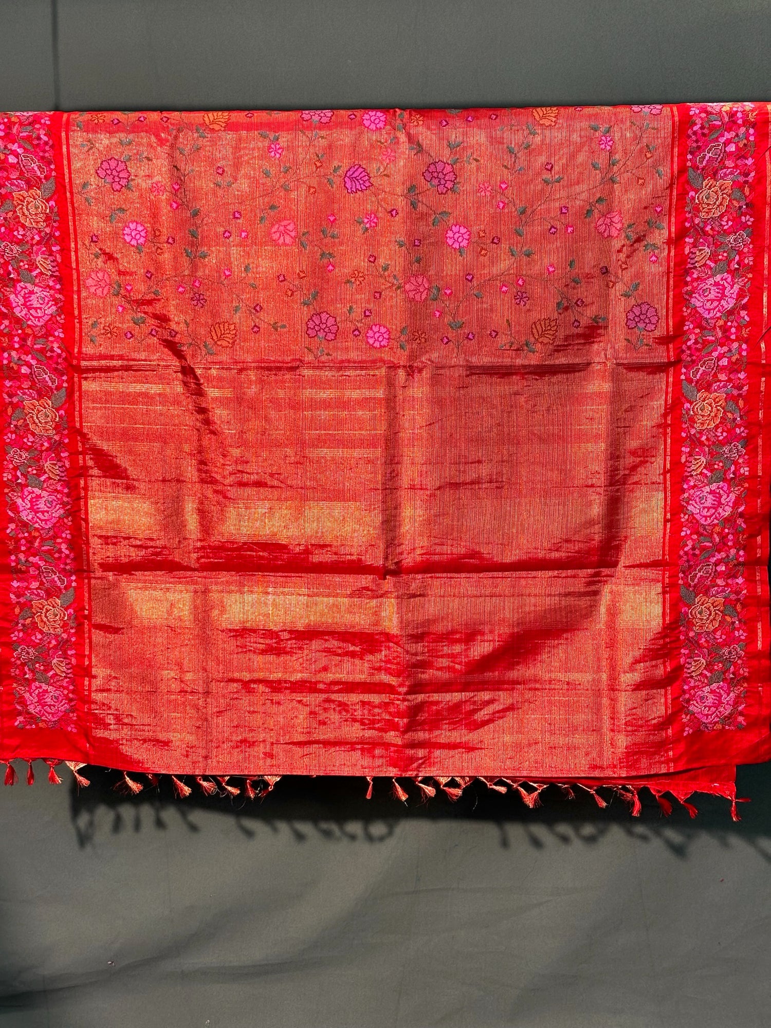 Founder Choice 059: Surkh Laal Pure Kanjivaram Silk Saree with Cross Stitch Handwork | Silk Mark Certified