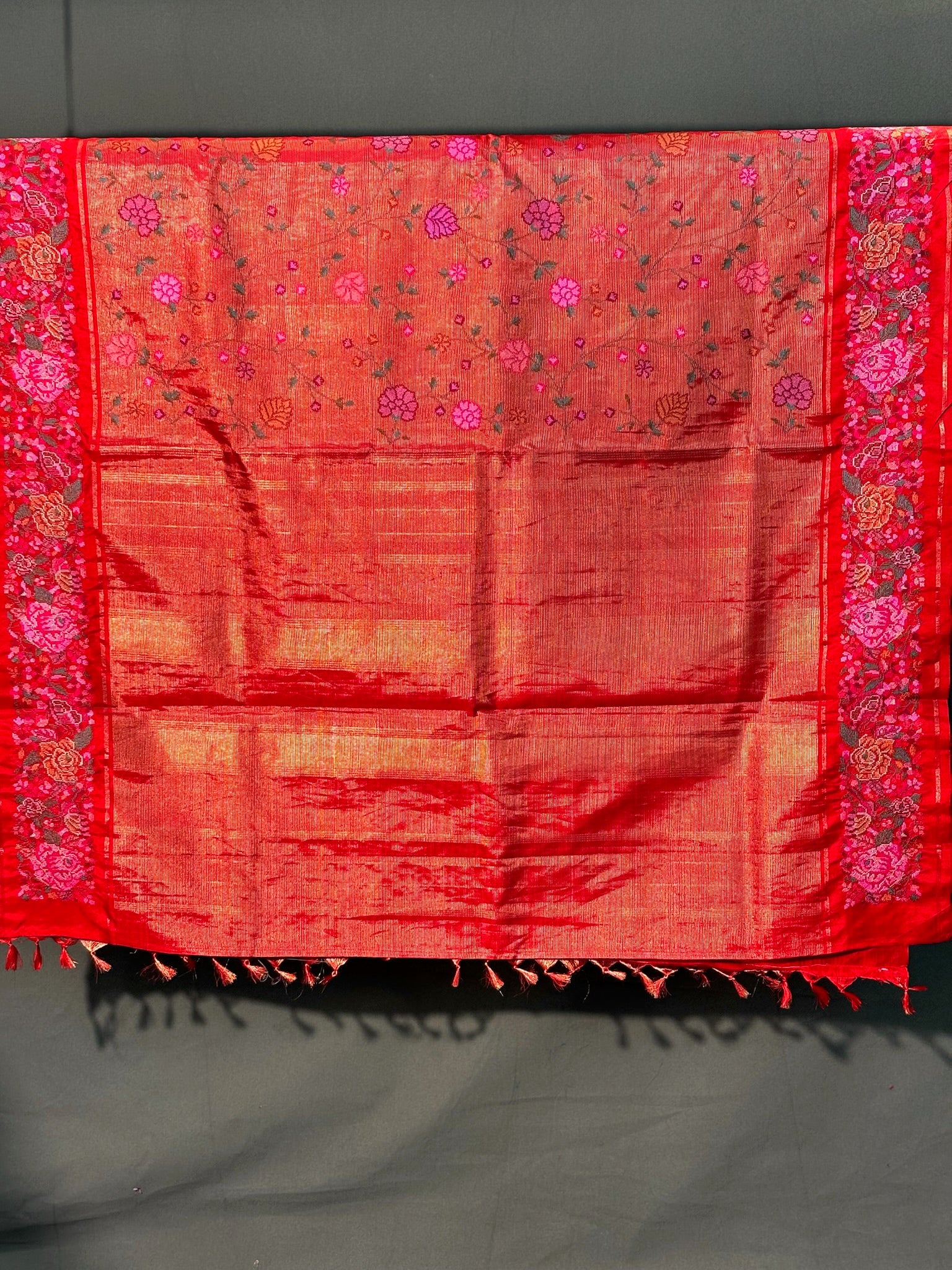 Founder Choice 059: Surkh Laal Pure Kanjivaram Silk Saree with Cross Stitch Handwork | Silk Mark Certified