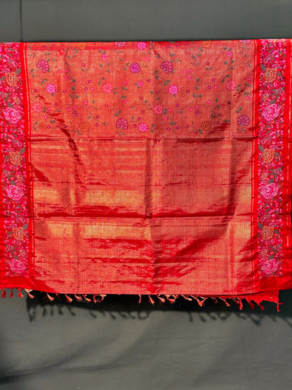 Founder Choice 059: Surkh Laal Pure Kanjivaram Silk Saree with Cross Stitch Handwork | Silk Mark Certified