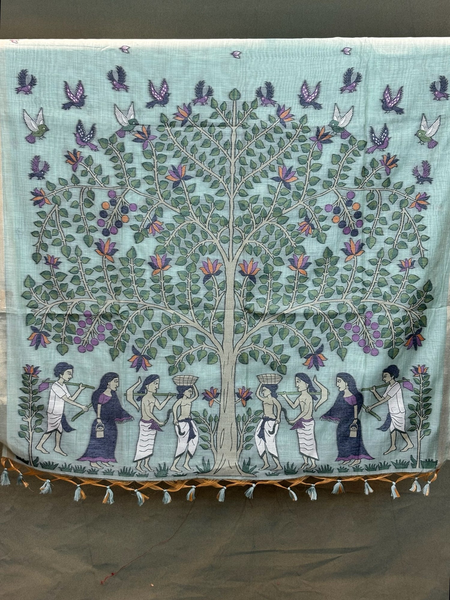 Utsav Banaras 070: Powder Blue Jamdani Saree with Tree of Life &amp; Tribal Narrative Weave