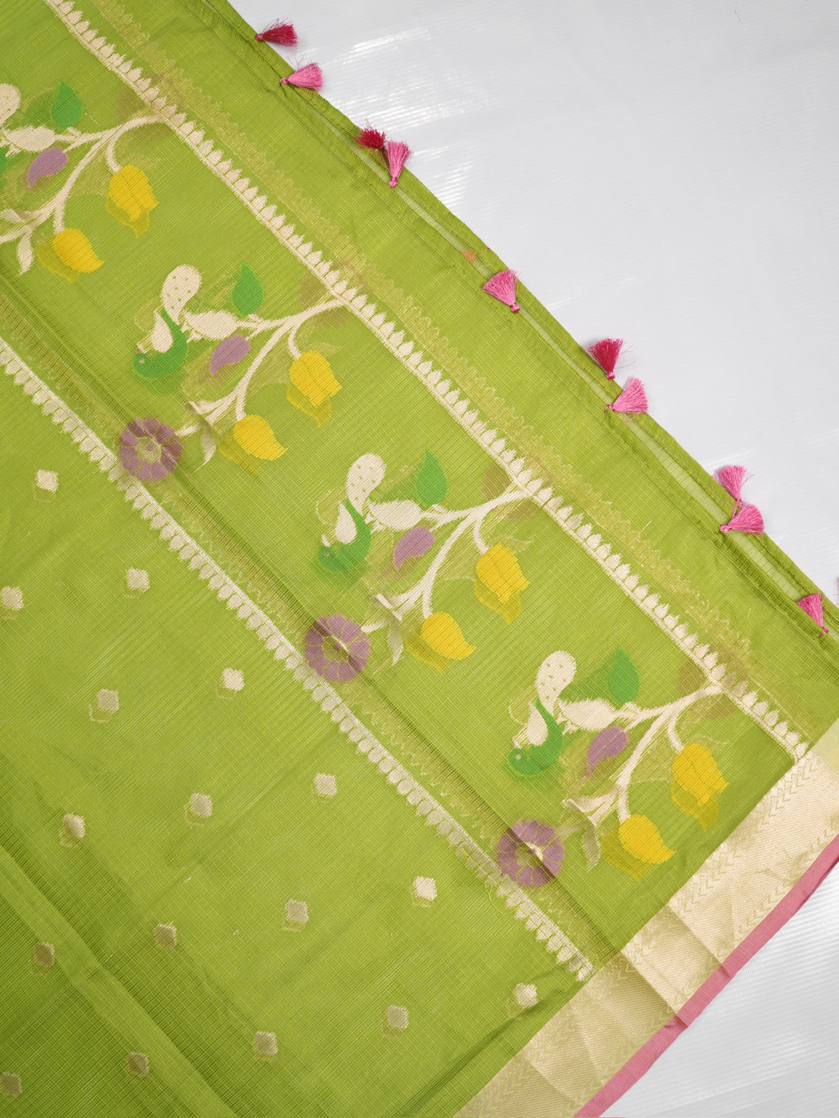 MANSI 181: Bright Green &amp; Pastel Pink Kota Silk Suit Set with Elegant Woven Dupatta