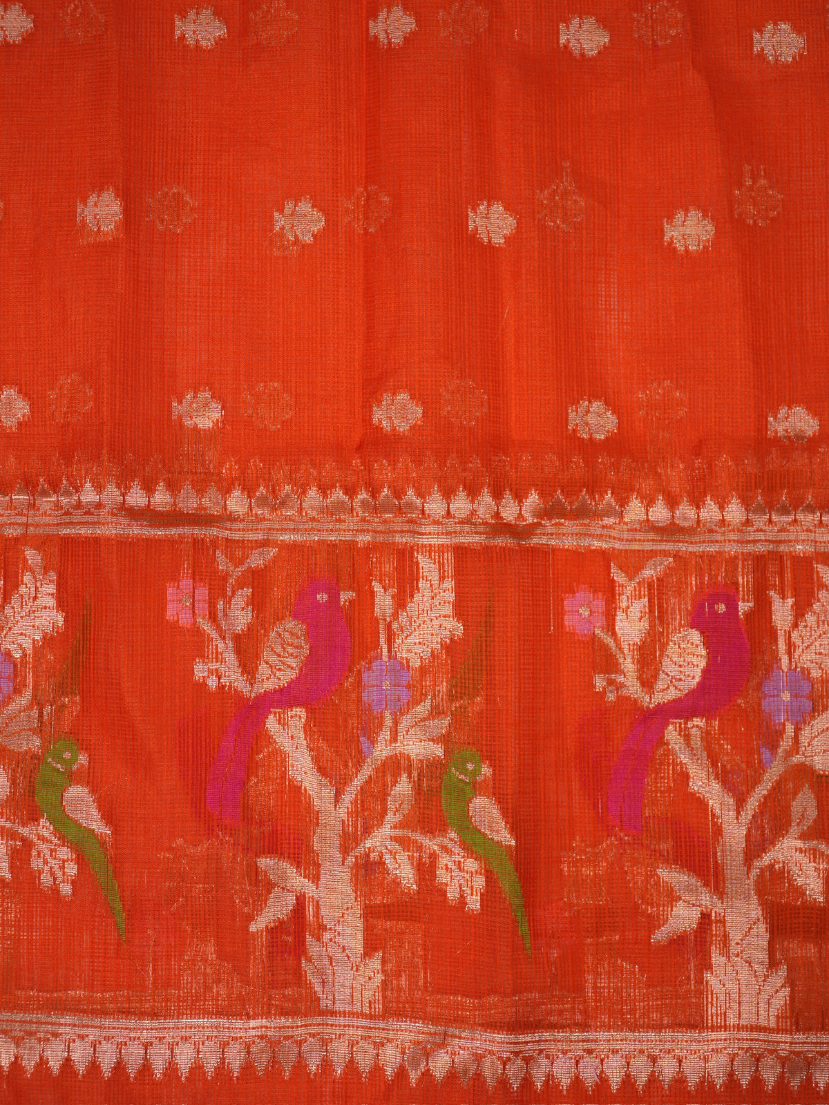 MANSI 180: Lemon Yellow &amp; Orange Kota Silk Suit Set | Lightweight Soft Fabric with Traditional Woven Motifs