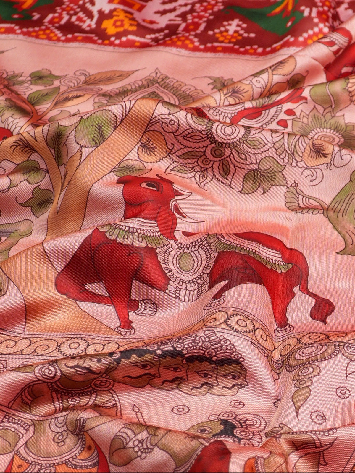 Utsav Banaras 512: Red Patola Silk Saree with Kalamkari Figure Motifs and Traditional Patola Border