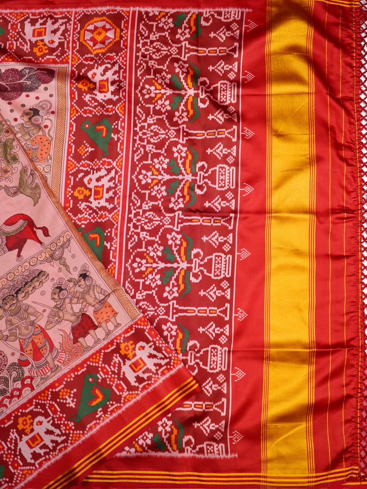 Utsav Banaras 512: Red Patola Silk Saree with Kalamkari Figure Motifs and Traditional Patola Border