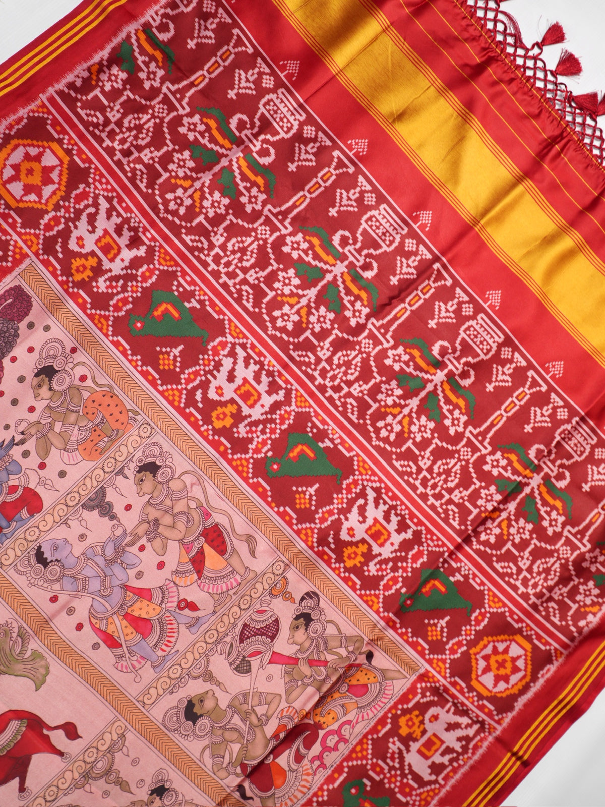 Utsav Banaras 512: Red Patola Silk Saree with Kalamkari Figure Motifs and Traditional Patola Border