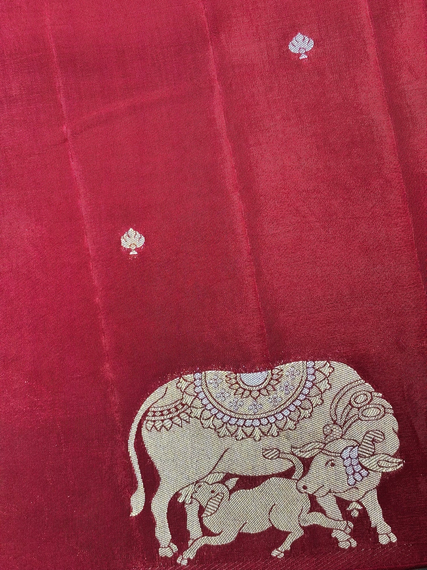 Waah Banaras 155: Maroon Red Mashru Silk Saree with Sona Rupa Zari Buti &amp; Key Feather Elephant Motifs
