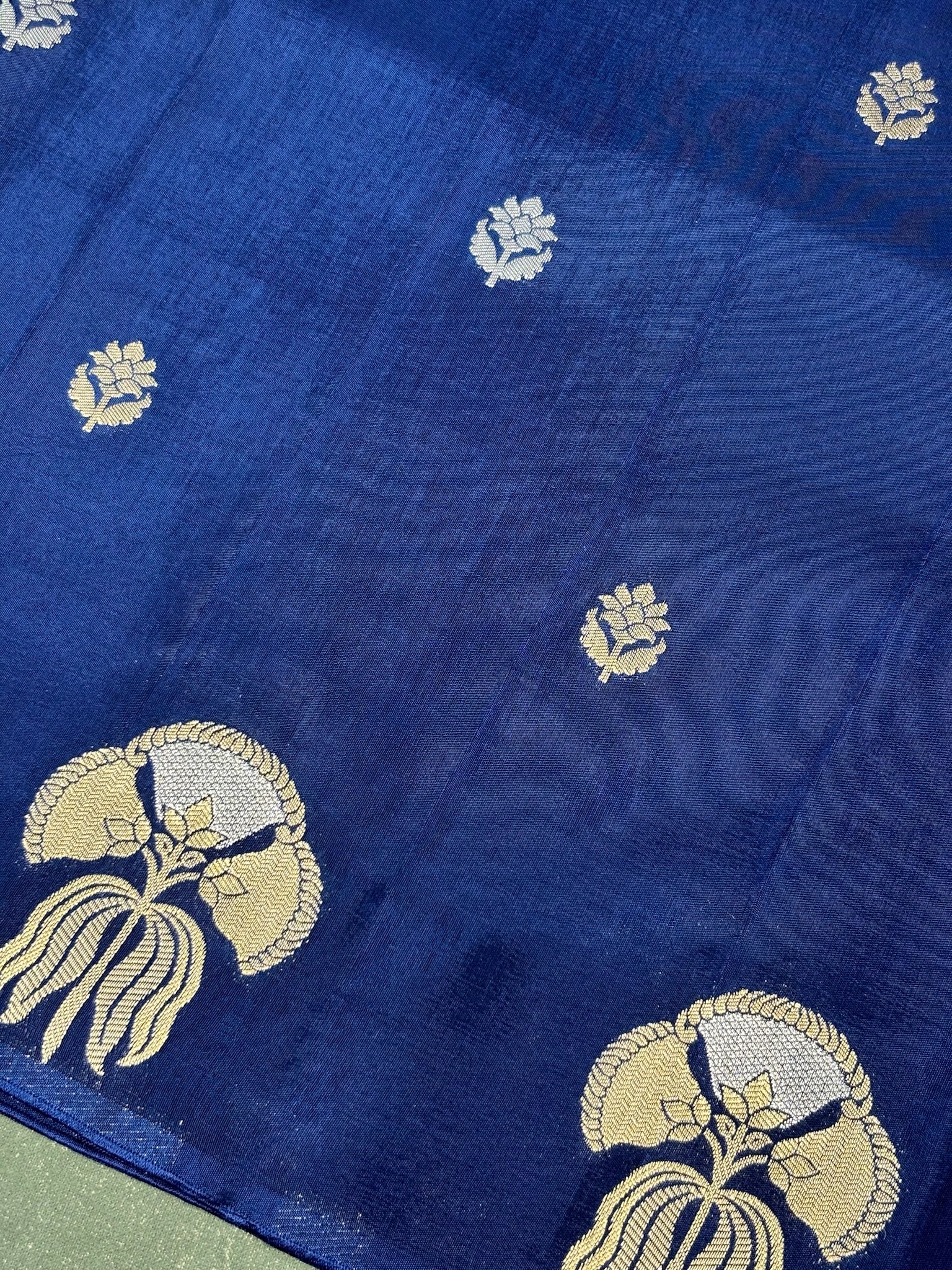 Waah Banaras 153: Royal Indigo Blue Mashru Silk Saree with Sona Rupa Zari Butis &amp; Ornate Border Motifs