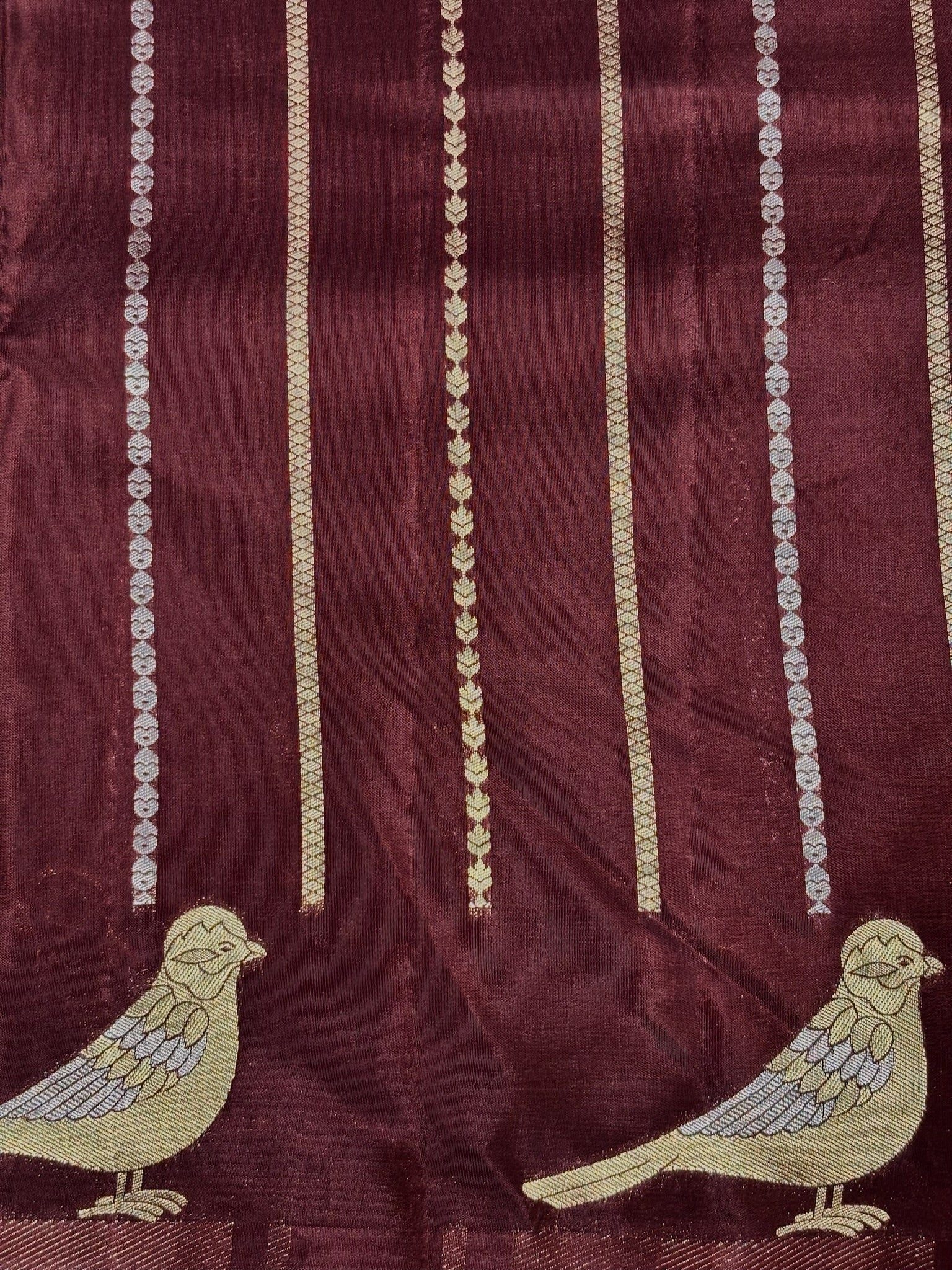 Waah Banaras 158: Elegant Coffee Mashru Silk Saree with Sona Rupa Zari &amp; Bird Motif Border