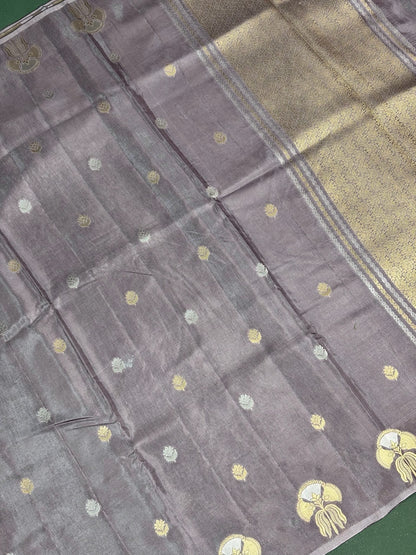Waah Banaras 154: Lilac Mashru Silk Saree with Sona Rupa Zari Buti &amp; Key Feather Motifs