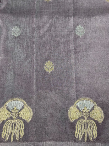 Waah Banaras 154: Lilac Mashru Silk Saree with Sona Rupa Zari Buti &amp; Key Feather Motifs