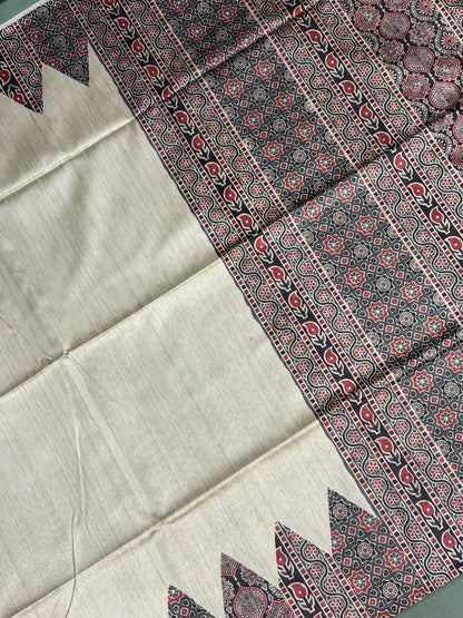 "UTSAV BANARAS 271" Banarasi Tussar Silk Saree With Madhubani &amp; Ikat Printed Border
