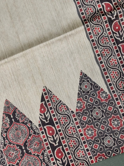 "UTSAV BANARAS 271" Banarasi Tussar Silk Saree With Madhubani &amp; Ikat Printed Border