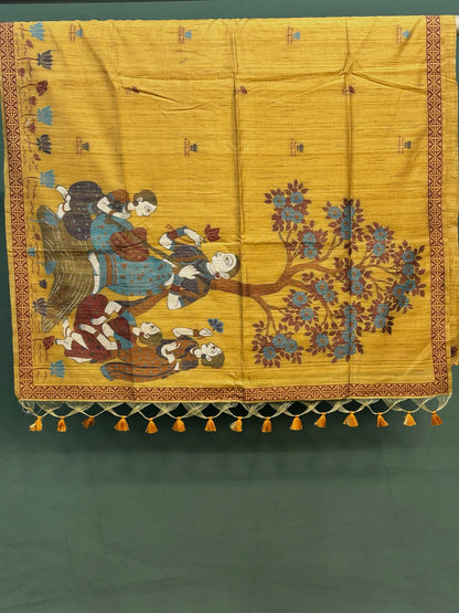 Utsav Banaras 378: Mustard Yellow Handwoven Jamdani Saree with Artistic Pichwai-Inspired Motifs