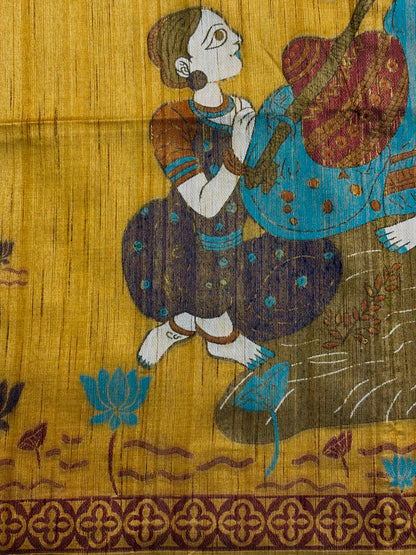 Utsav Banaras 378: Mustard Yellow Handwoven Jamdani Saree with Artistic Pichwai-Inspired Motifs