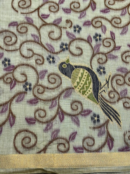 Utsav Banaras 377: Mint Green Handwoven Jamdani Saree with Elegant Bird &amp; Floral Jaal