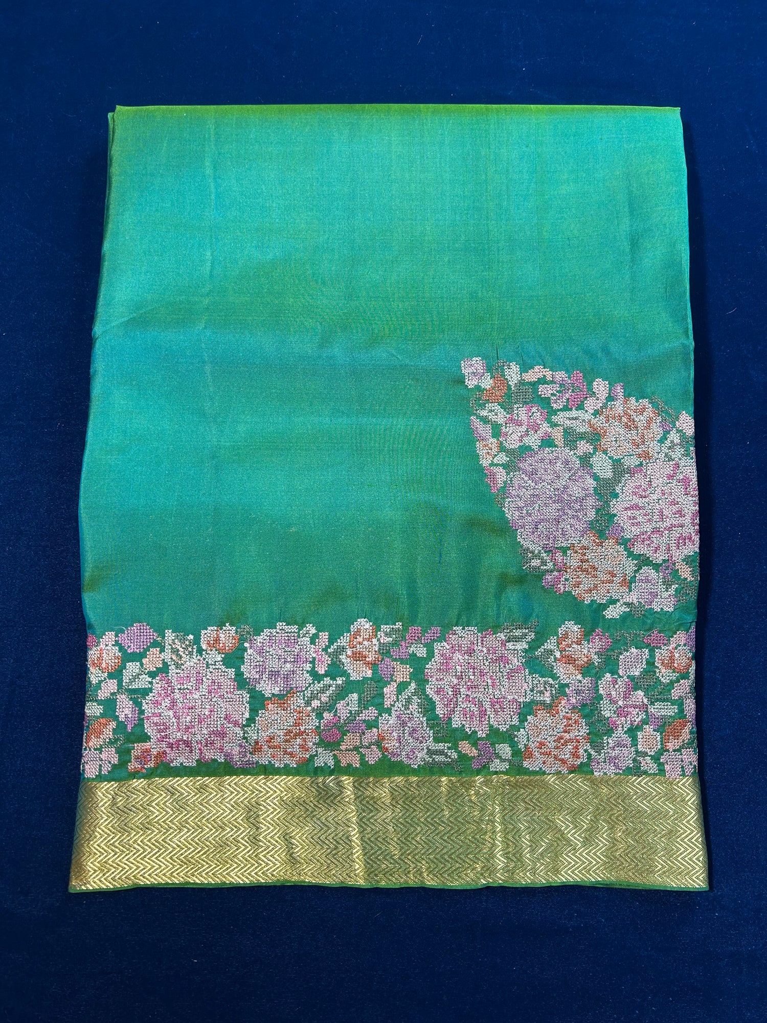 VIRASAT 322: Dhup Chhaon Handwoven Pure Silk Saree With Cross Stitch