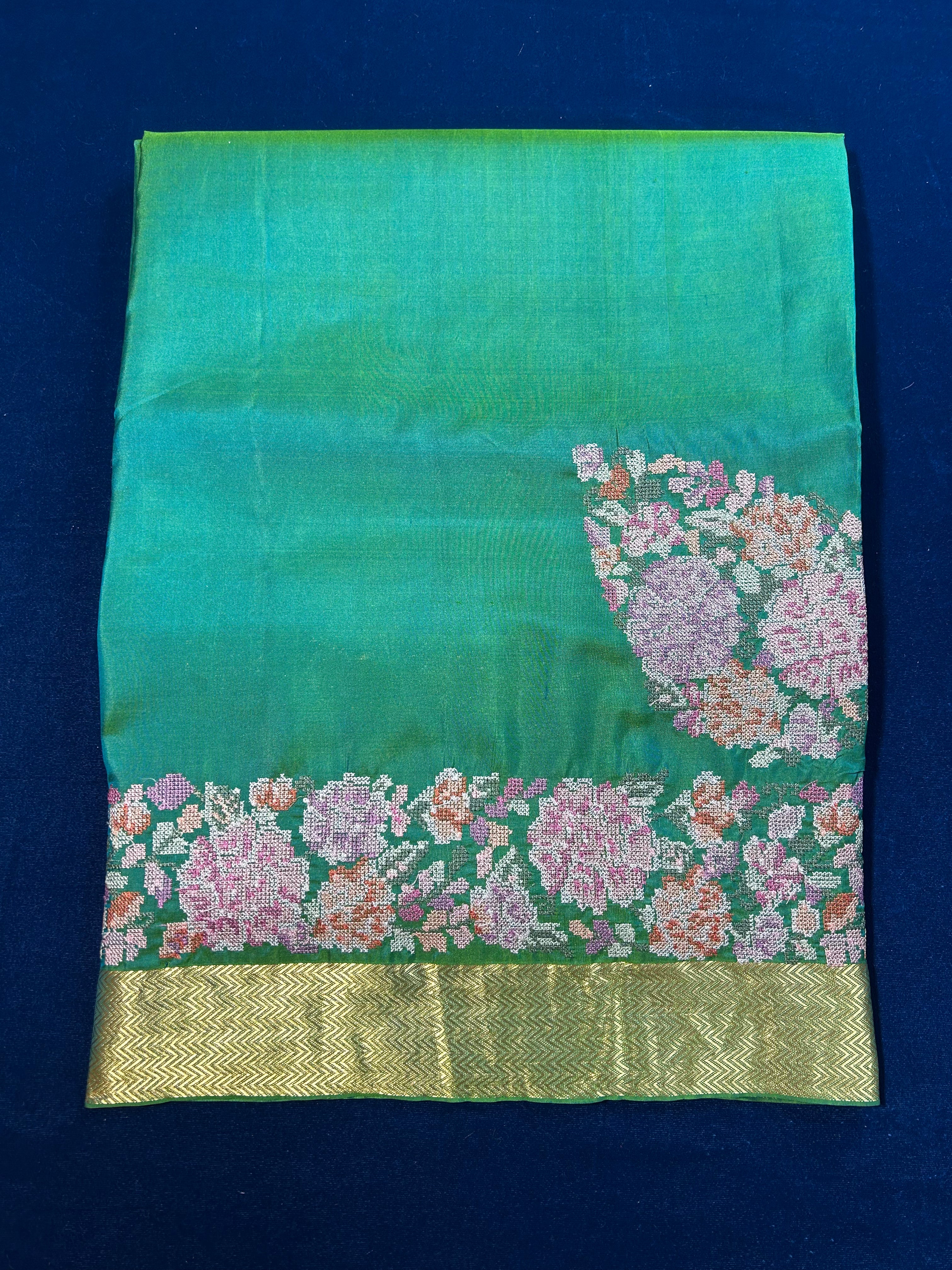 VIRASAT 322: Dhup Chhaon Handwoven Pure Silk Saree With Cross Stitch