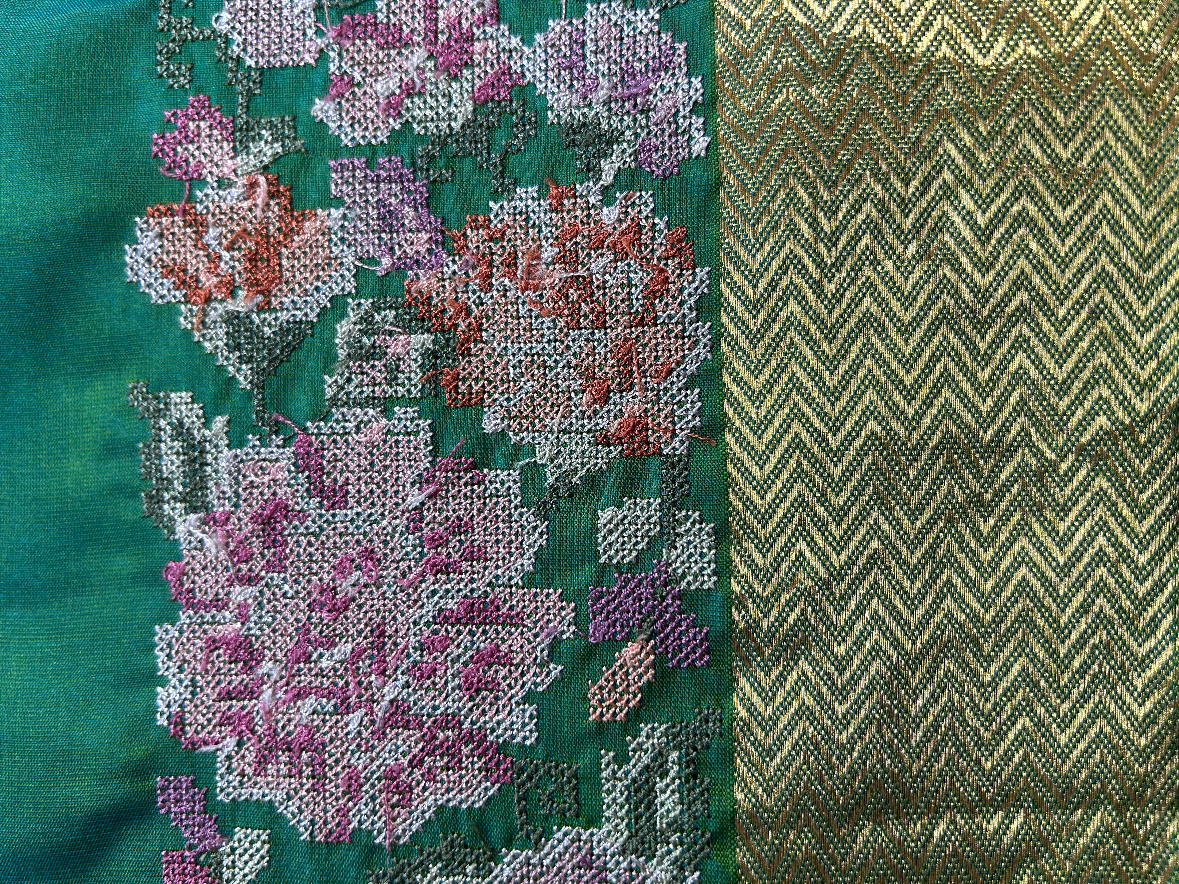 VIRASAT 322: Dhup Chhaon Handwoven Pure Silk Saree With Cross Stitch