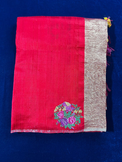 Anar Handloom Silk Saree with Zari Pallu & Thread Work