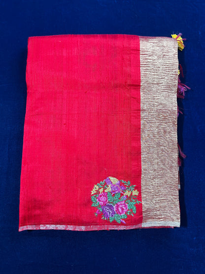 Anar Handloom Silk Saree with Zari Pallu & Thread Work