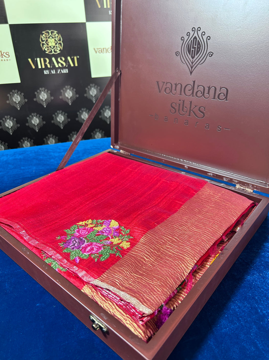 "VIRASAT 157" Anar Handloom Silk Saree with Zari Pallu &amp; Thread Work