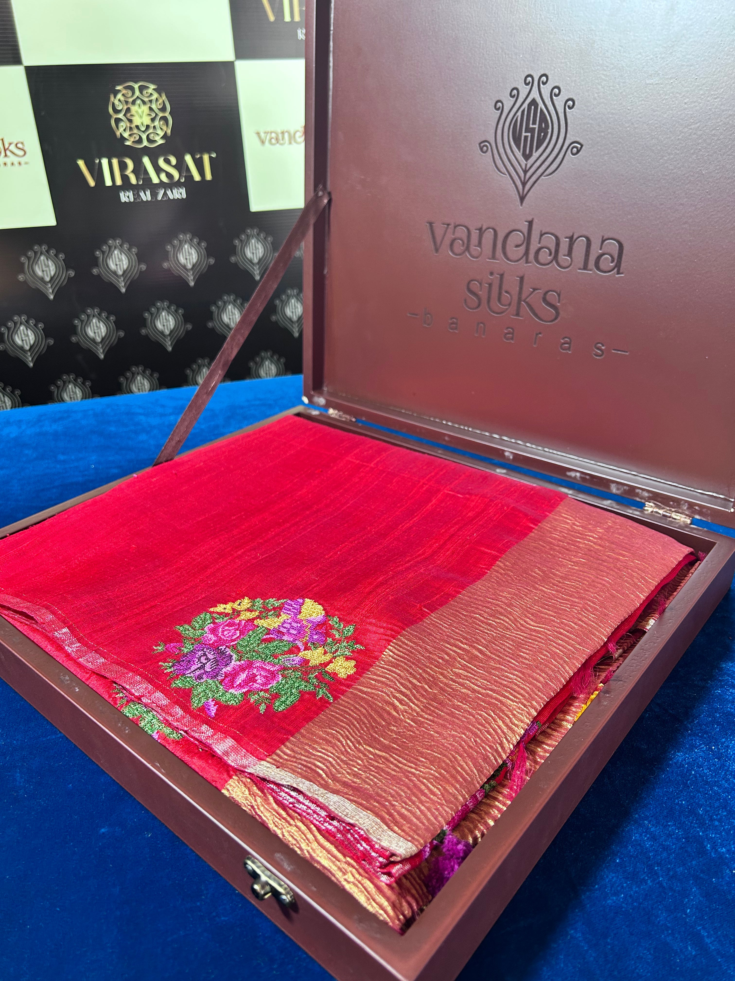 "VIRASAT 157" Anar Handloom Silk Saree with Zari Pallu &amp; Thread Work