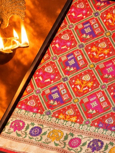 "VIRASAT 172" Red Pure Banarasi Ikkat Patola Saree