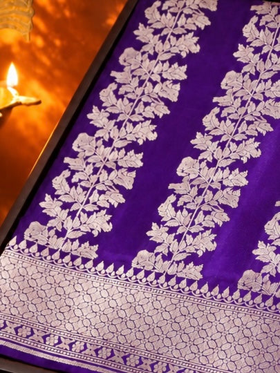 "VIRASAT 186C" Pure Handloom Katan Silk Saree With Elegant Vertical Stripes with Traditional Border &amp; Pall