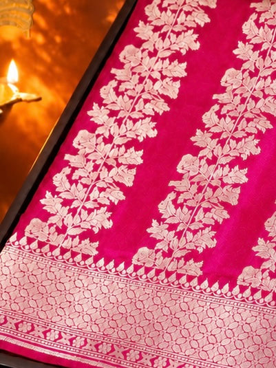 "VIRASAT 186B" Pure Handloom Katan Silk Saree With Elegant Vertical Stripes with Traditional Border &amp; Pall