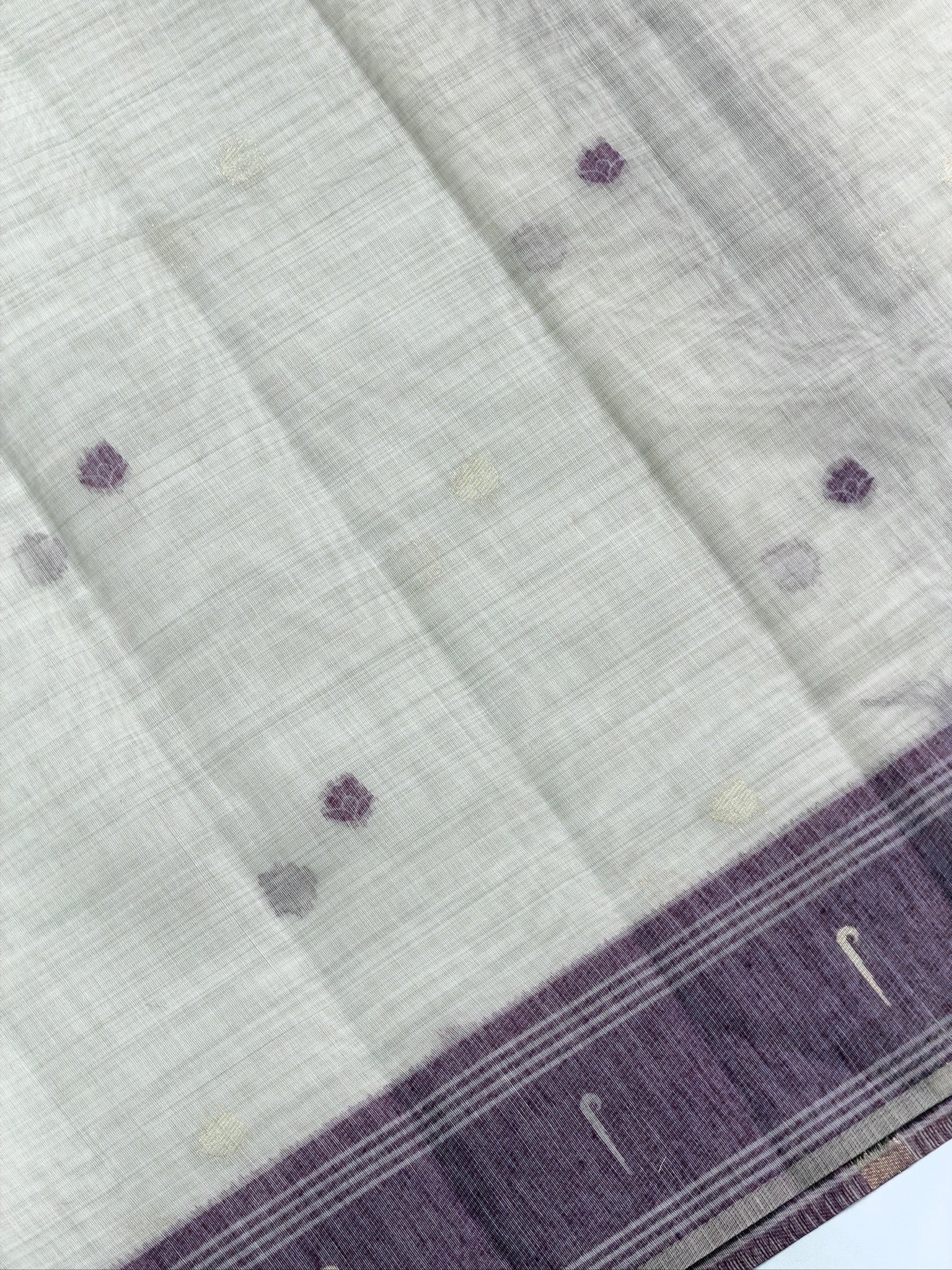 UTSAV BANARAS 465: Off White Cotton Saree with Multicolor Resham Tree of Life &amp; Bird Motif