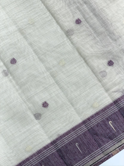 UTSAV BANARAS 465: Off White Cotton Saree with Multicolor Resham Tree of Life &amp; Bird Motif