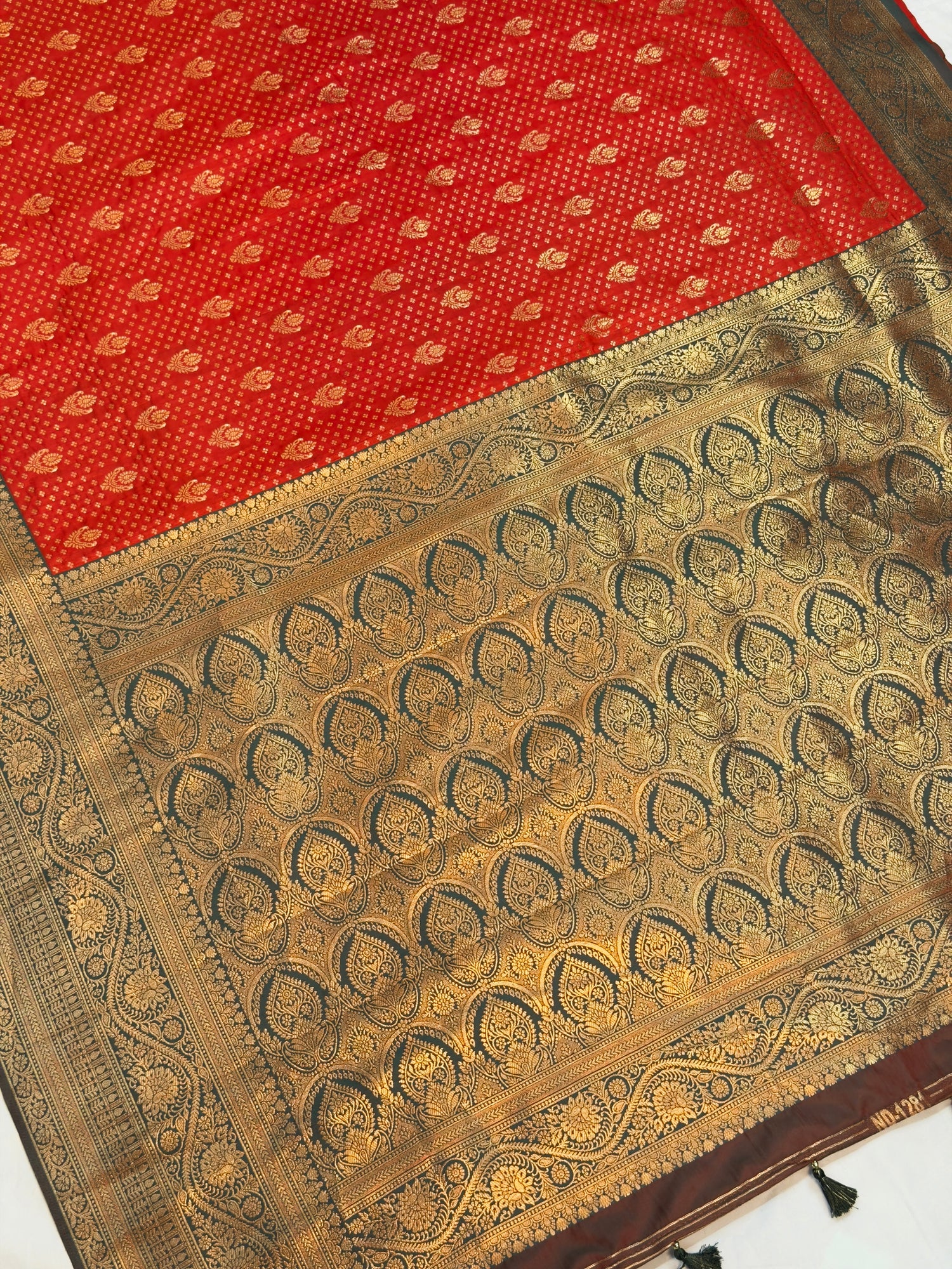 UTSAV BANARAS 450: Royal Vermilion Red Banarasi Silk Saree with Antique Zari Floral Border