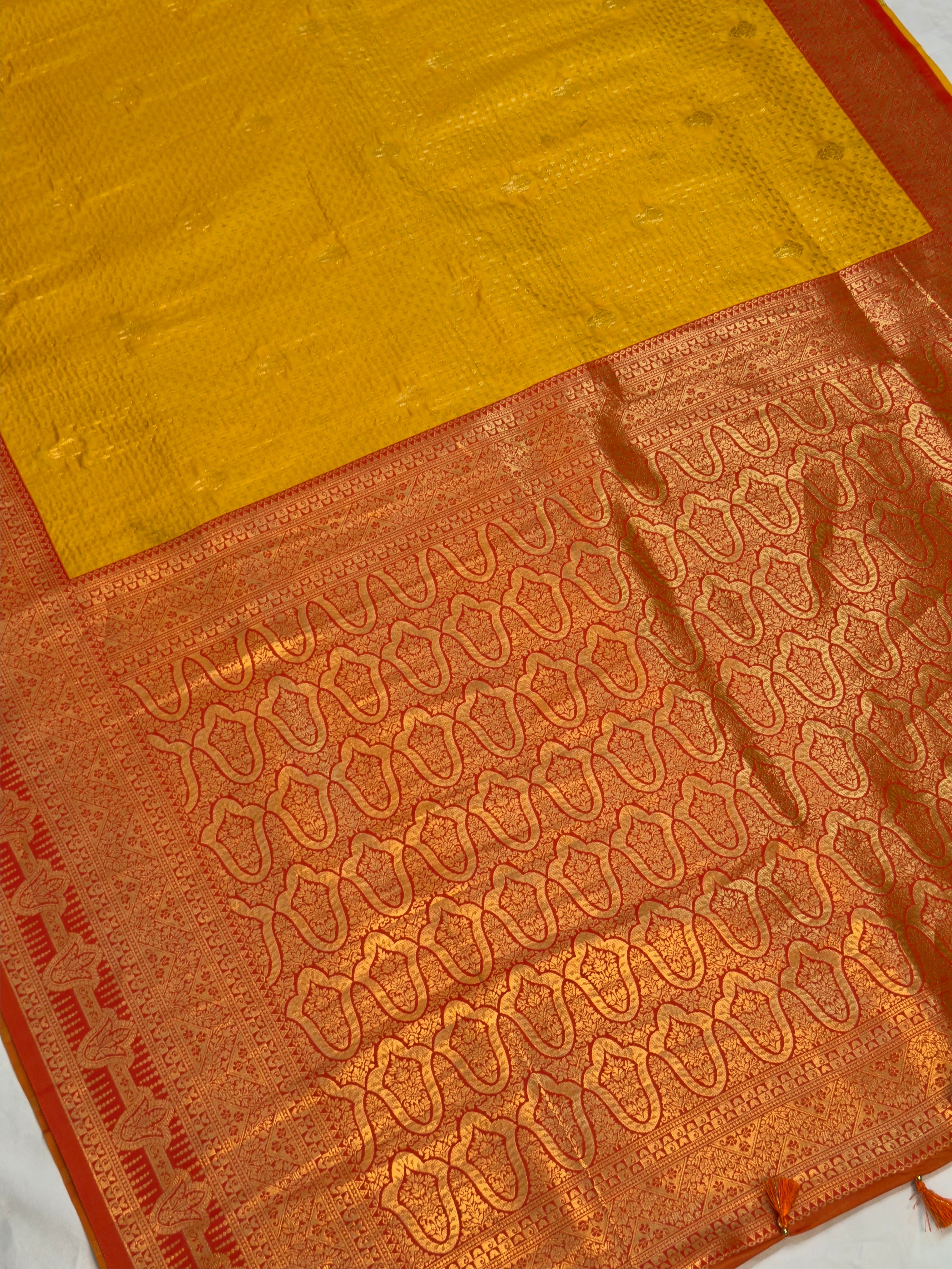 UTSAV BANARAS 449: Sunshine Yellow Banarasi Silk Saree with Rich Gold Zari Heritage Border