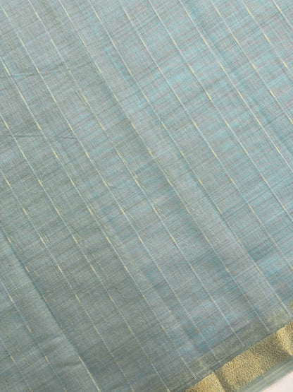 UTSAV BANARAS 468: Sky Blue Cotton Saree with Multicolor Resham Tree &amp; Peacock Motif Design