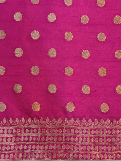 UTSAV BANARAS 436: Elegant Ivory White Soft Silk Saree with Rani Pink Contrast Zari Border