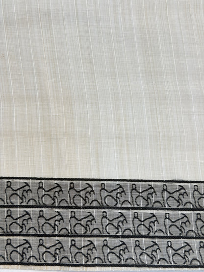 UTSAV BANARAS 453: Premium Cotton Saree with Handcrafted Resham Work &amp; Tribal Art Border