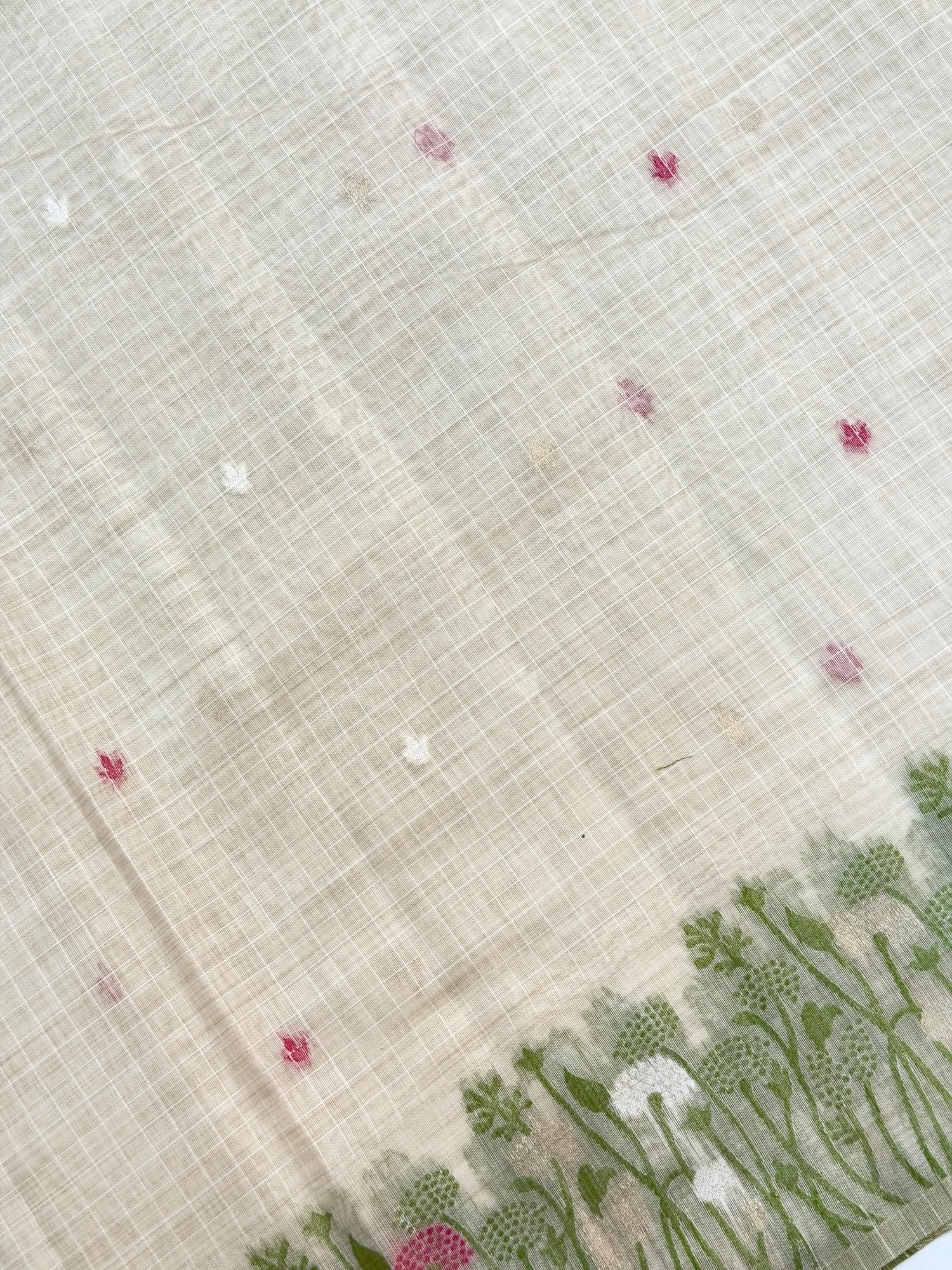 UTSAV BANARAS 460: Natural Off White Cotton Saree with Multicolor Resham Floral Meadow Work
