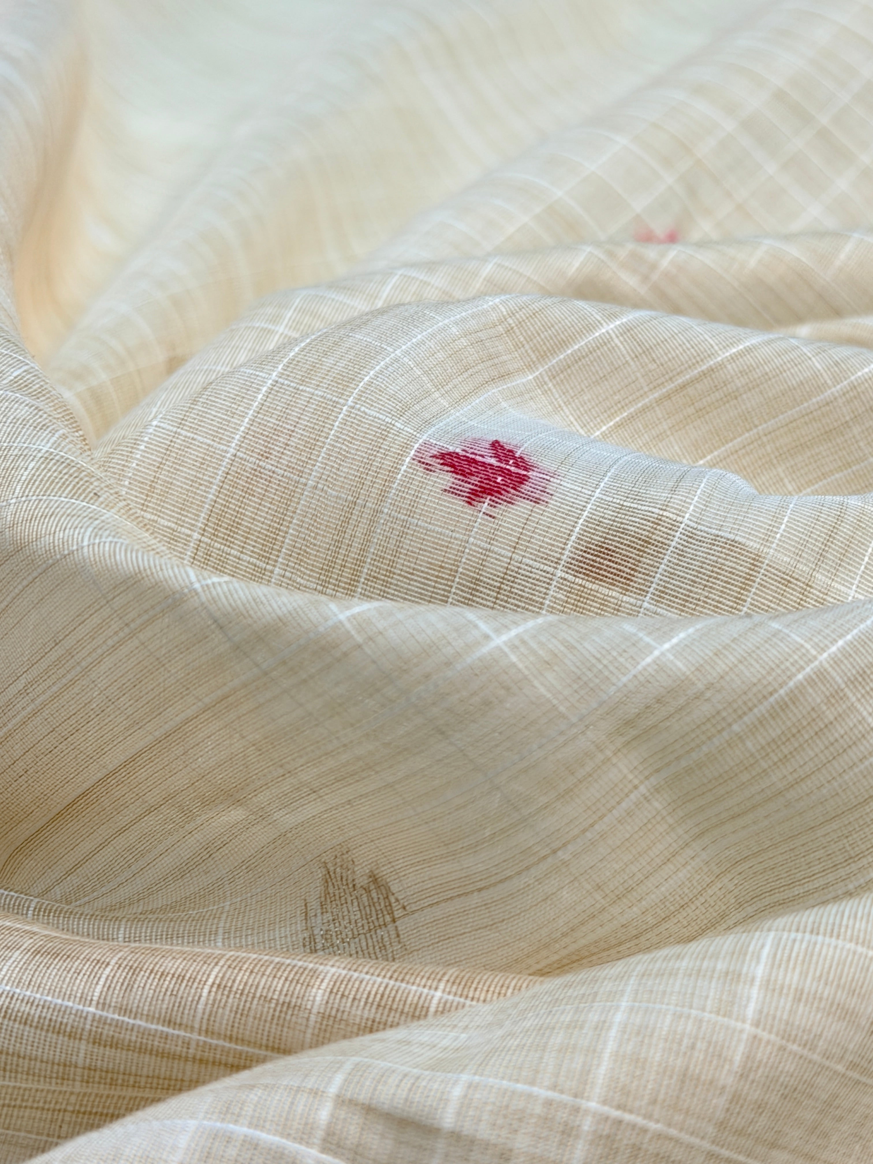 UTSAV BANARAS 460: Natural Off White Cotton Saree with Multicolor Resham Floral Meadow Work