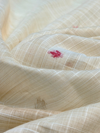UTSAV BANARAS 460: Natural Off White Cotton Saree with Multicolor Resham Floral Meadow Work