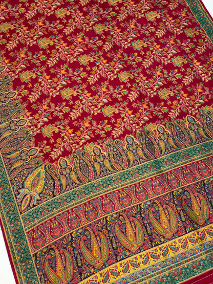 UTSAV BANARAS 478D: Cherry Red Butter Silk Saree with Royal Paisley Position Print &amp; Contrast Blouse