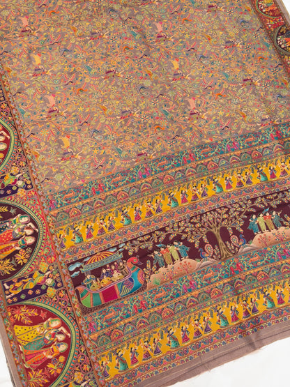 UTSAV BANARAS 479B: Champagne Butter Silk Saree with Kalamkari Position Print &amp; Contrast Blouse