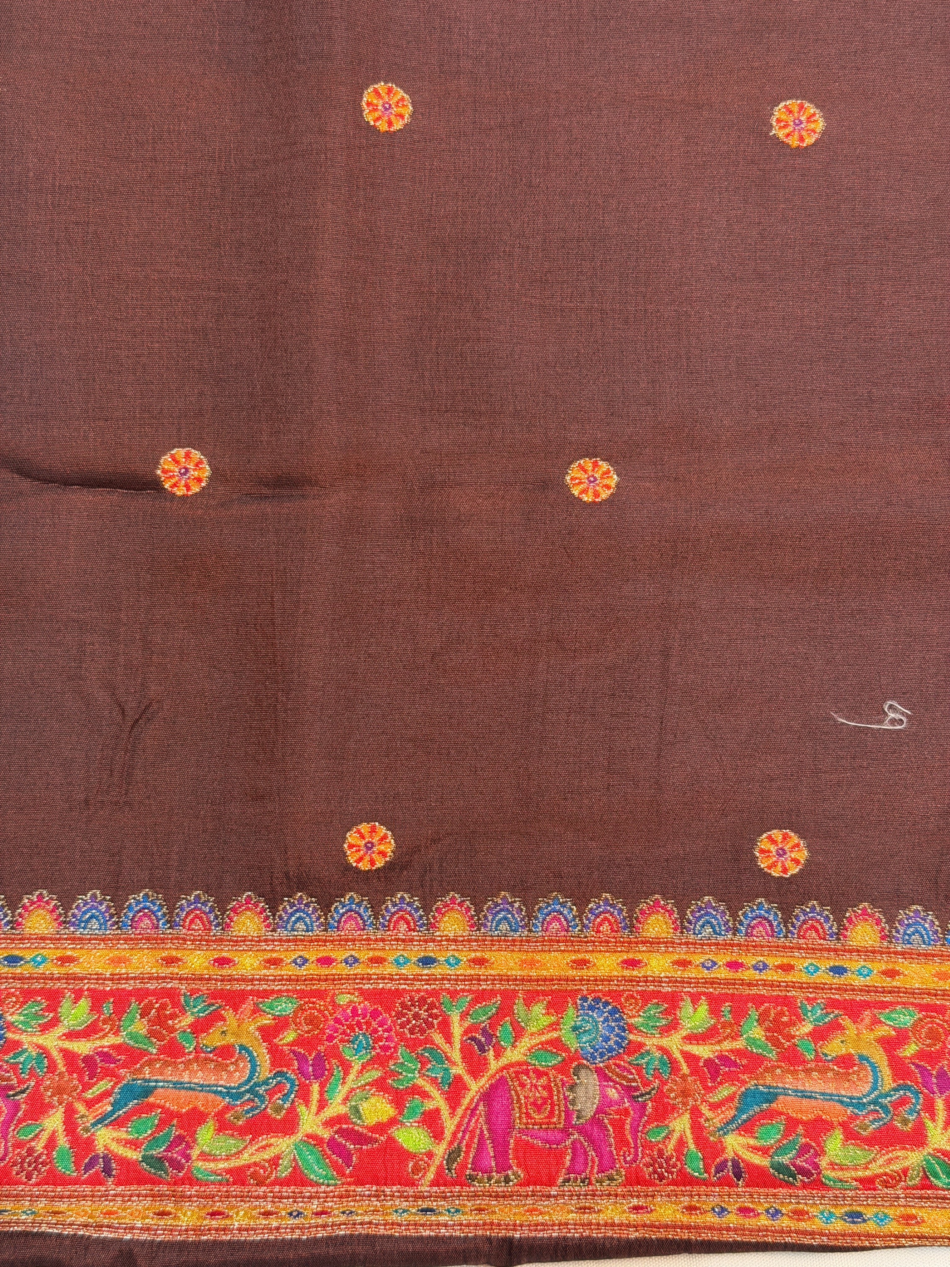 UTSAV BANARAS 479B: Champagne Butter Silk Saree with Kalamkari Position Print &amp; Contrast Blouse