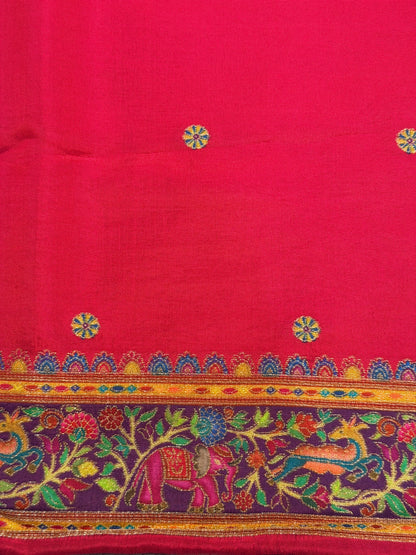 UTSAV BANARAS 479E: Deep Purple Butter Silk Saree with Kalamkari Position Print &amp; Contrast Blouse